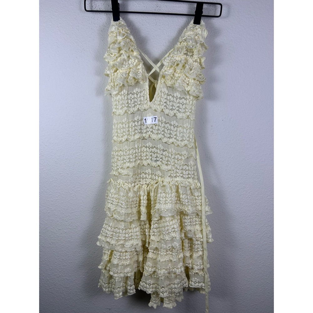 Fashion Nova Blissful Moments Lace Romper Cream Ruffle Open Back WSN108 Mens M